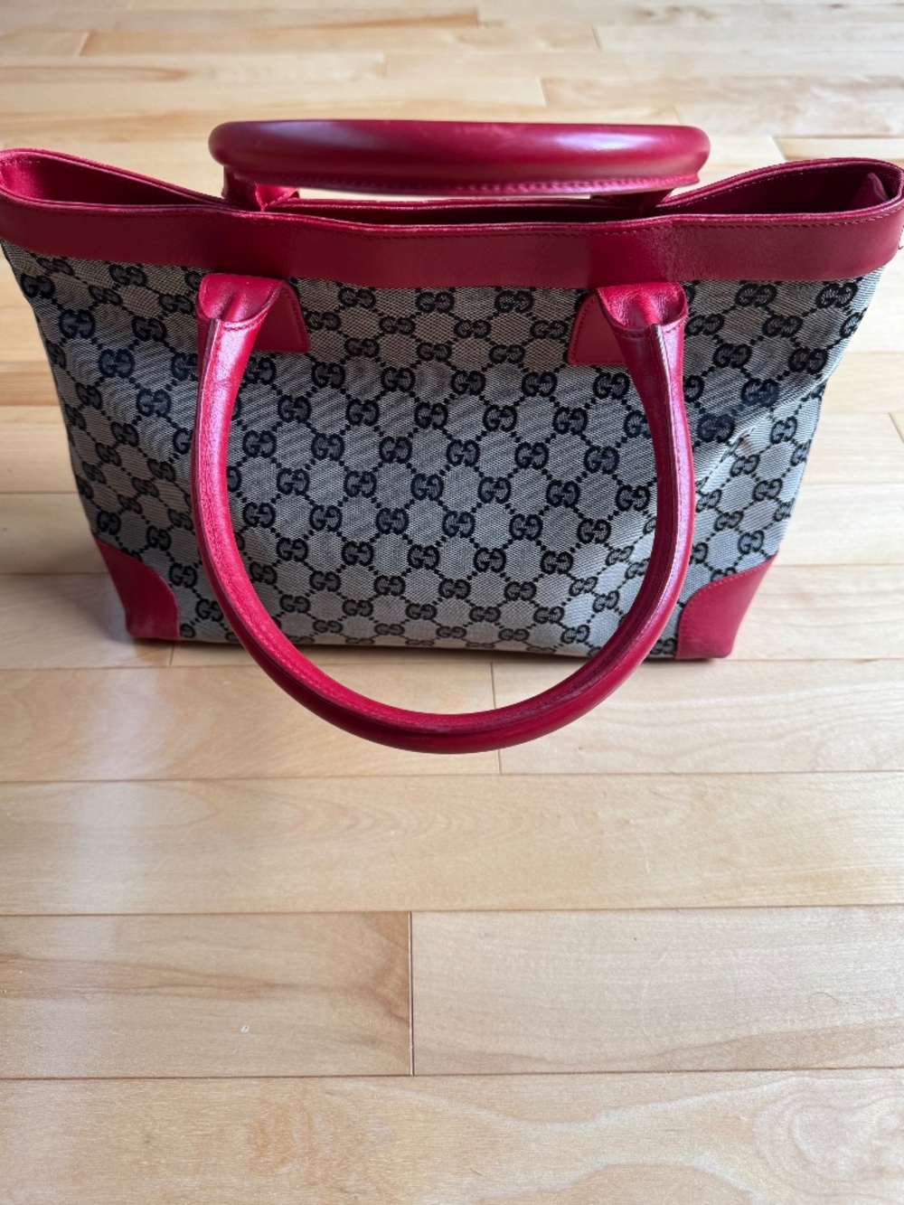 Gucci Red and brown beige canvas tote bag